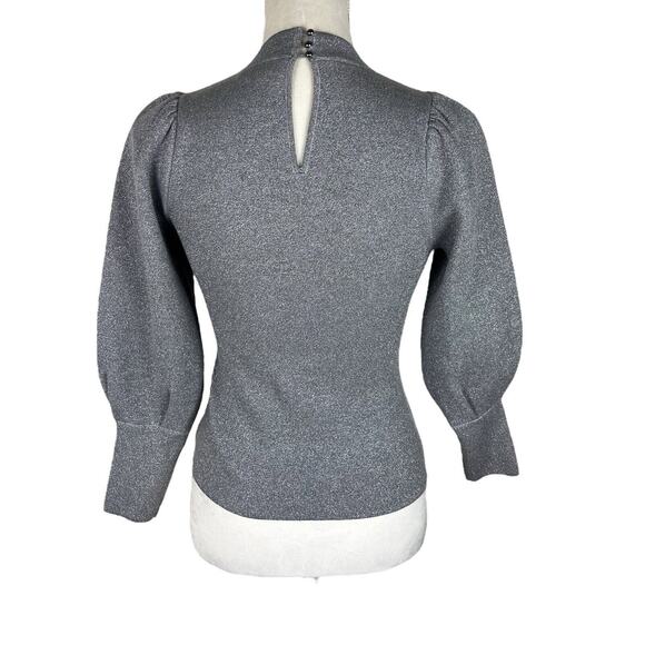 Sezane Metallic Silver Gray Jumper Sweater Mock Neck Keyhole Back Size XS - Picture 4 of 8